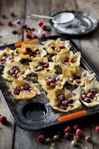 Raspberry and Hazelnut Filo Tarts